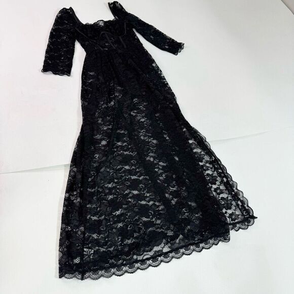 Unbranded Dress Womens Large Black Embroidered Square Neck Maxi Whimsigoth - Picture 1 of 8